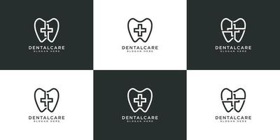 atendimento odontológico ou estilo de linha de vetor de design de logotipo plus