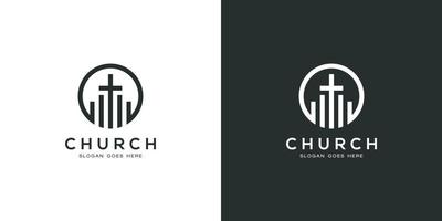 linha arte igreja design de logotipo cristão vetor premium