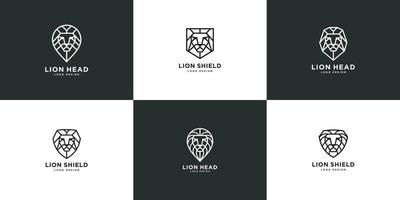 conjunto de vetor de logotipo de escudo de cabeça de leão