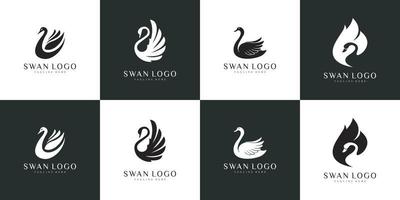 conjunto de silhuetas de vetor de logotipo de cisne