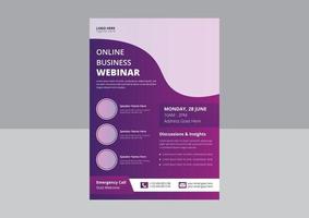 modelo de folheto de webinar de negócios. design de folheto de folheto de webinar online. design de cartaz de folheto de conferência de webinar. vetor