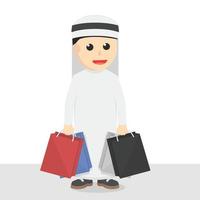 personagem de design de saco de compras árabe de empresário em fundo branco vetor