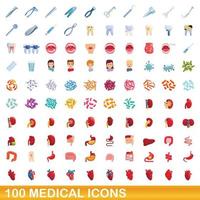 conjunto de 100 ícones médicos, estilo cartoon vetor