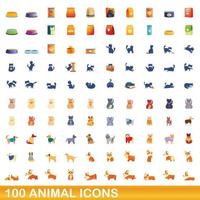 conjunto de 100 ícones de animais, estilo cartoon vetor