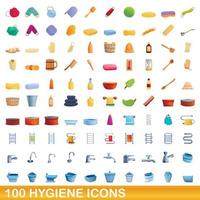 conjunto de 100 ícones de higiene, estilo cartoon vetor