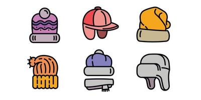 conjunto de ícones de headwear de inverno, estilo de contorno vetor