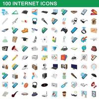 conjunto de 100 ícones da internet, estilo cartoon vetor