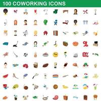 conjunto de 100 ícones de coworking, estilo cartoon