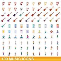 conjunto de 100 ícones de música, estilo cartoon vetor