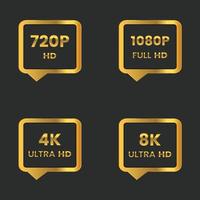 8k ultra hd, 4k ultra hd, 1080p full hd, botão de resolução 720p hd vetor