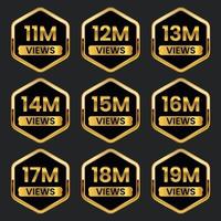 cor dourada 11 milhões a 19 milhões mais visualizações vetor de design de miniatura de celebração