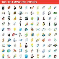 conjunto de 100 ícones de trabalho em equipe, estilo 3d isométrico vetor