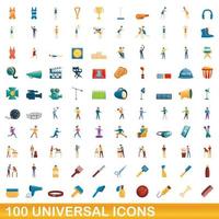 conjunto de 100 ícones universais, estilo cartoon vetor