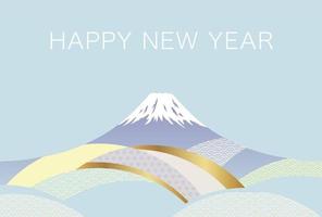 vetor modelo de cartão de ano novo com mt. fuji decorado com padrões vintage japoneses.