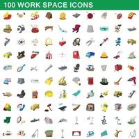 conjunto de 100 ícones de espaço de trabalho, estilo cartoon vetor