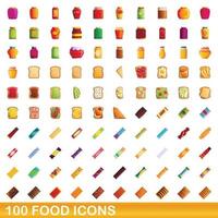 conjunto de 100 ícones de comida, estilo cartoon vetor