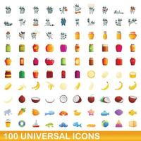 conjunto de 100 ícones universais, estilo cartoon vetor