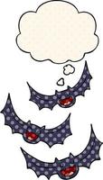 morcegos vampiros de desenho animado e balão de pensamento no estilo de quadrinhos vetor