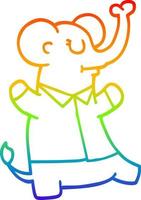desenho de linha de gradiente de arco-íris elefante de desenho animado vestindo camisa vetor