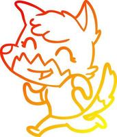 linha de gradiente quente desenhando raposa de desenho animado feliz vetor