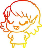 linha de gradiente quente desenhando menina elfa feliz dos desenhos animados vetor