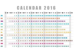 Calendário Horizontal 2016 Vector