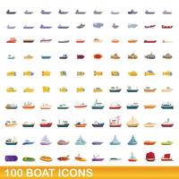 conjunto de 100 ícones de barco, estilo cartoon vetor