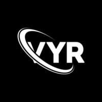 logotipo de vr. carta de v. design de logotipo de carta vyr. iniciais vyr logotipo ligado com círculo e logotipo monograma maiúsculo. tipografia vyr para tecnologia, negócios e marca imobiliária. vetor