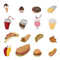 ícones de desenhos animados de fast food vetor