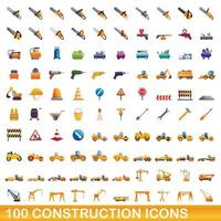 conjunto de 100 ícones de construção, estilo cartoon vetor