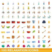 conjunto de 100 ícones de relaxamento, estilo cartoon vetor