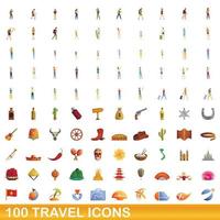 conjunto de 100 ícones de viagens, estilo cartoon vetor