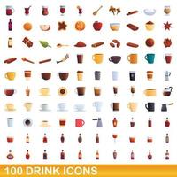 conjunto de 100 ícones de bebida, estilo cartoon vetor