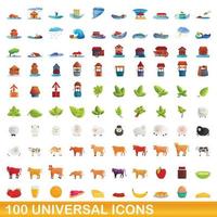 conjunto de 100 ícones universais, estilo cartoon vetor