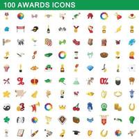 conjunto de 100 ícones de prêmios, estilo cartoon vetor