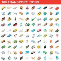 conjunto de 100 ícones de transporte, estilo 3d isométrico vetor