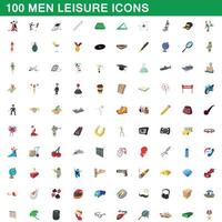 Conjunto de ícones de lazer de 100 homens, estilo cartoon vetor