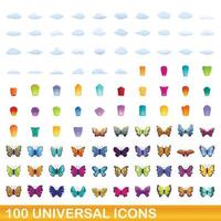 conjunto de 100 ícones universais, estilo cartoon vetor