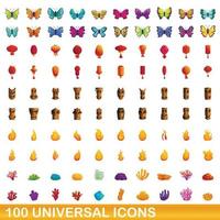 conjunto de 100 ícones universais, estilo cartoon vetor