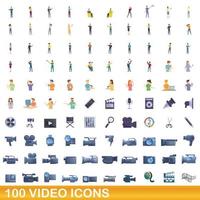 conjunto de 100 ícones de vídeo, estilo cartoon vetor