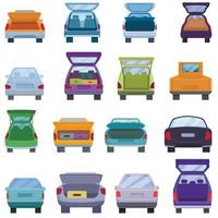 conjunto de ícones de carro porta-malas, estilo cartoon vetor