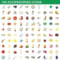 conjunto de 100 ícones de acessórios, estilo cartoon vetor