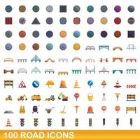 conjunto de 100 ícones de estrada, estilo cartoon vetor