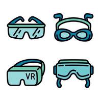 conjunto de ícones de óculos de proteção, estilo de contorno vetor