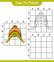 copie a imagem, copie a imagem do chapéu usando linhas de grade. jogo educativo para crianças, planilha para impressão, ilustração vetorial vetor