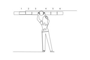 uma jovem de desenho de linha contínua dá uma taxa de escala de 3 a 6 para um serviço. conceito de cliente de satisfação. única linha desenhar desenho ilustração gráfica de vetor. vetor