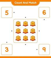 conte e combine, conte o número de troféus e combine com os números certos. jogo educativo para crianças, planilha para impressão, ilustração vetorial vetor