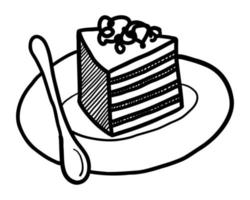 ilustração em vetor de um pedaço de bolo isolado em um fundo branco. rabisco desenho a mão