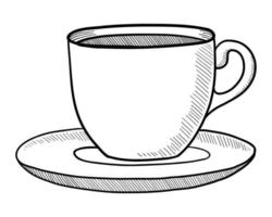 ilustração em vetor de uma caneca de café isolada em um fundo branco. rabisco desenho a mão