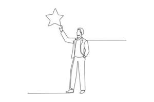 empresário de desenho de linha contínua subindo a mão alcançando a estrela preciosa. plano de carreira ou conceito de trabalho dos sonhos. única linha desenhar desenho ilustração gráfica de vetor. vetor